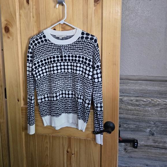 NWT LOFT  Heart Dot Crewneck Sweater - Black/White - Size S - Picture 1 of 8